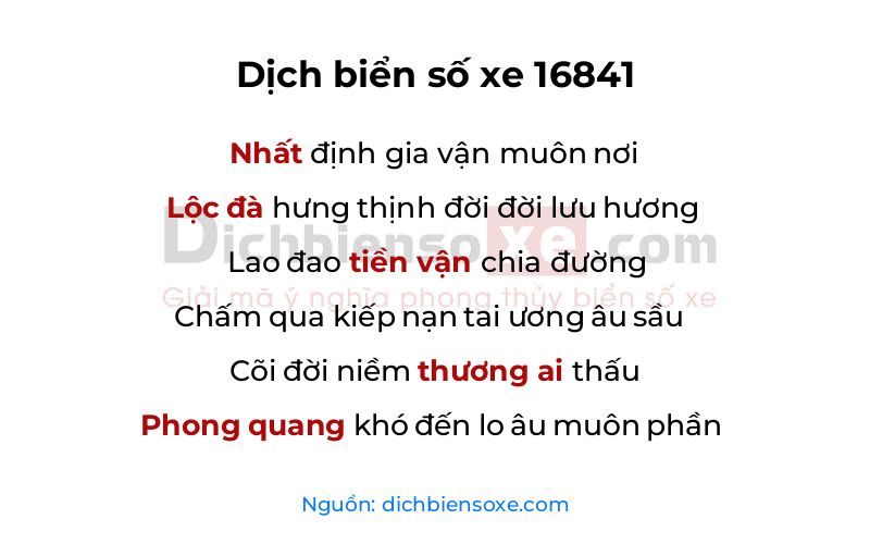 Dịch thơ biển số 16841