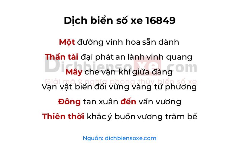Dịch thơ biển số 16849