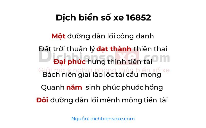 Dịch thơ biển số 16852