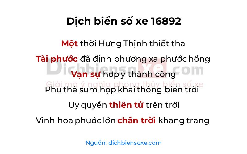 Dịch thơ biển số 16892