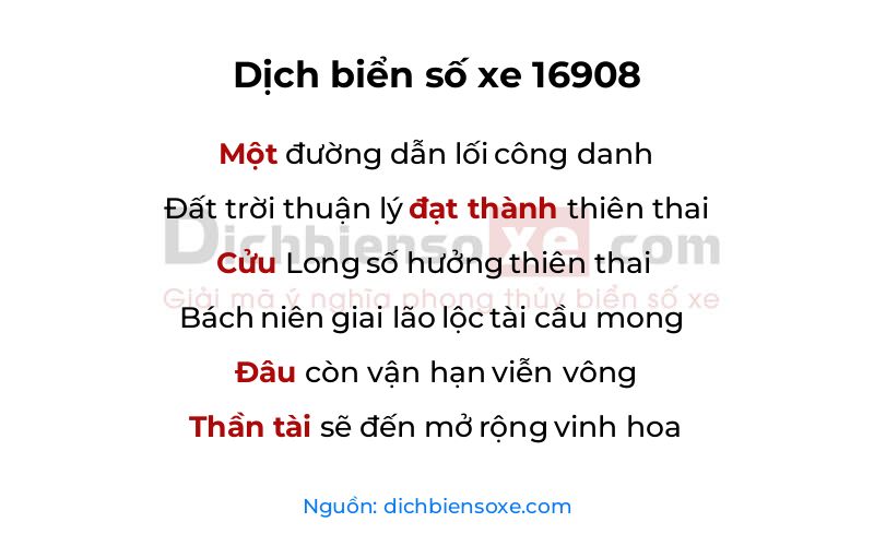 Dịch thơ biển số 16908