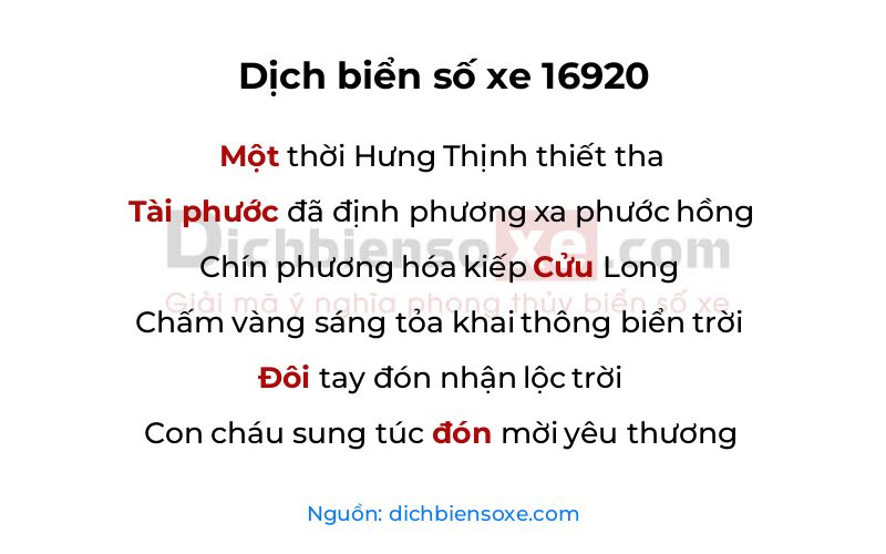 Dịch thơ biển số 16920