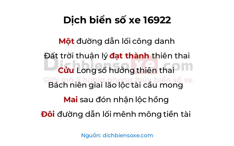 Dịch thơ biển số 16922