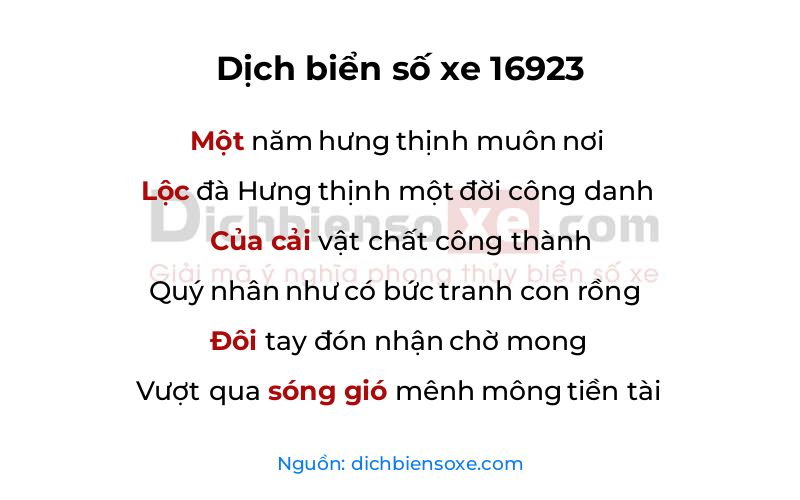 Dịch thơ biển số 16923
