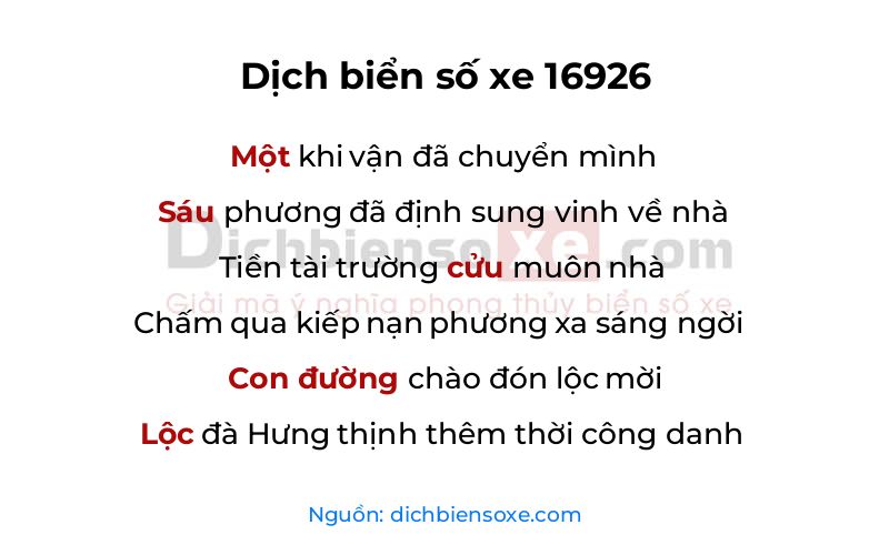 Dịch thơ biển số 16926