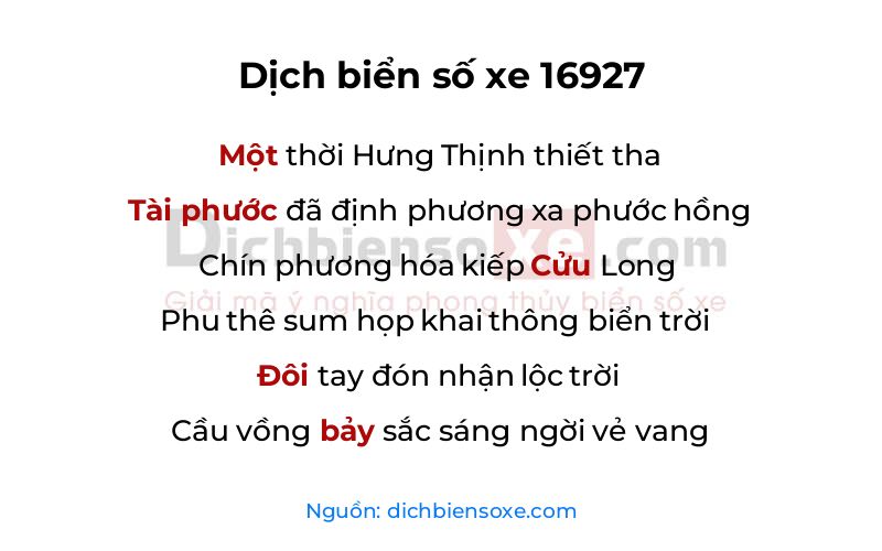 Dịch thơ biển số 16927