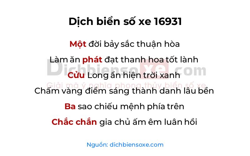Dịch thơ biển số 16931