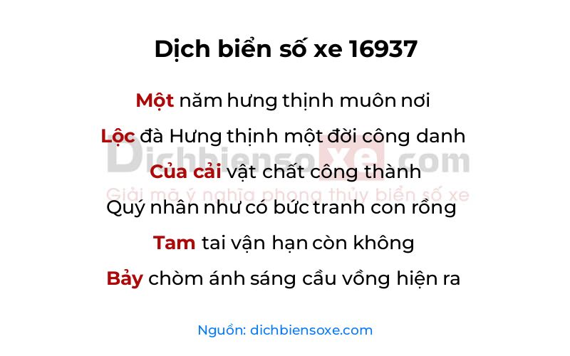 Dịch thơ biển số 16937