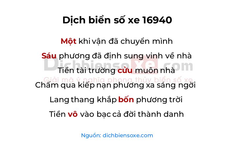 Dịch thơ biển số 16940