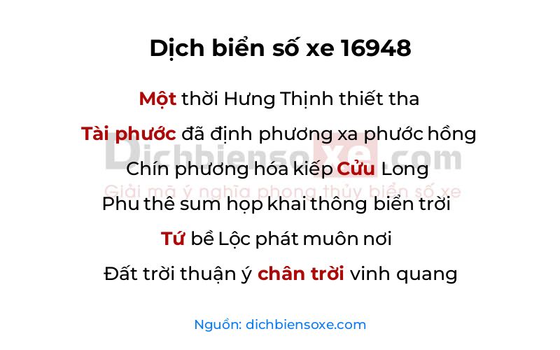 Dịch thơ biển số 16948