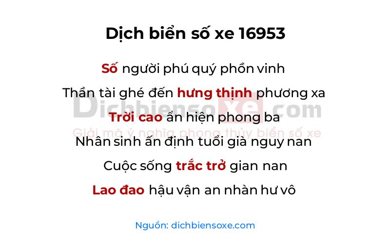 Dịch thơ biển số 16953