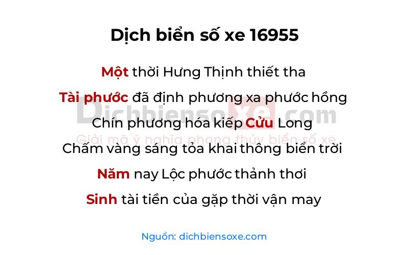 Dịch thơ biển số 16955