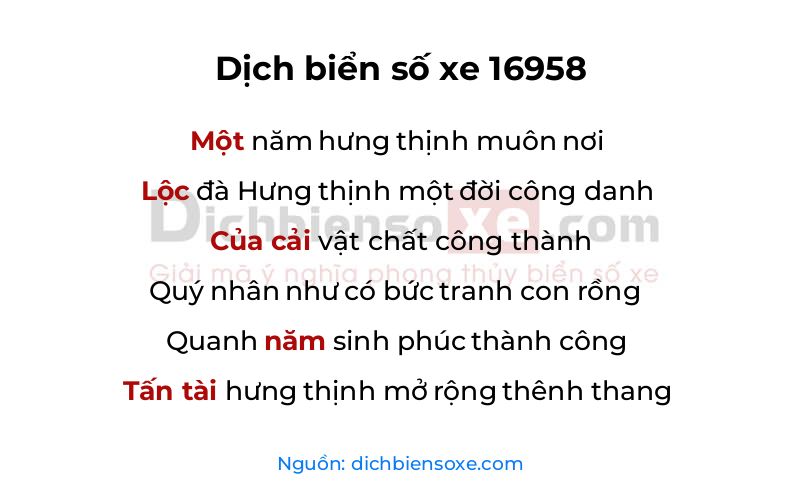 Dịch thơ biển số 16958