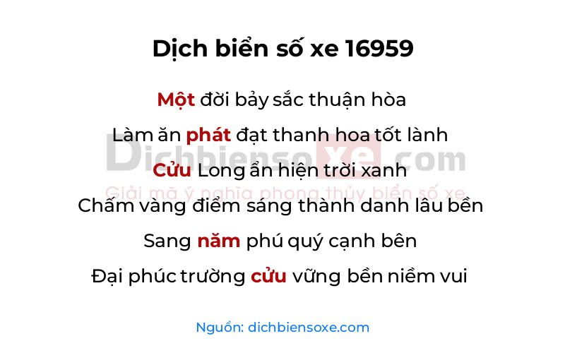 Dịch thơ biển số 16959