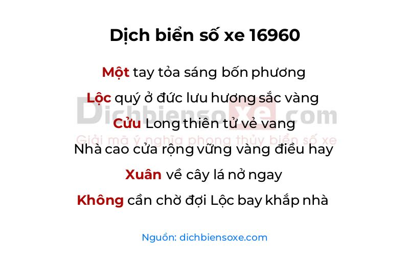 Dịch thơ biển số 16960