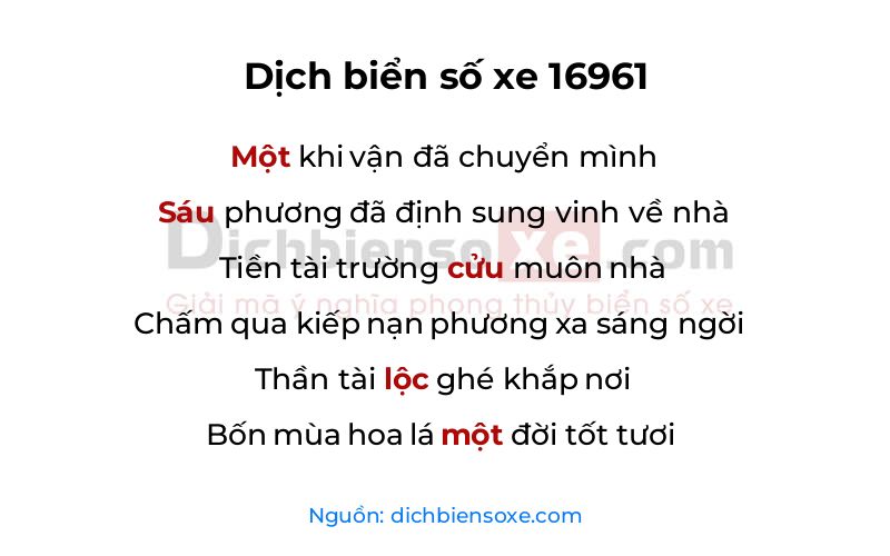 Dịch thơ biển số 16961