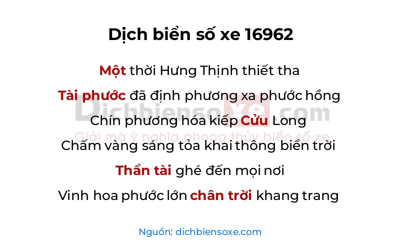 Dịch thơ biển số 16962