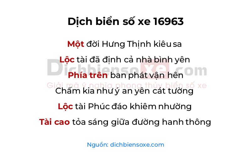 Dịch thơ biển số 16963