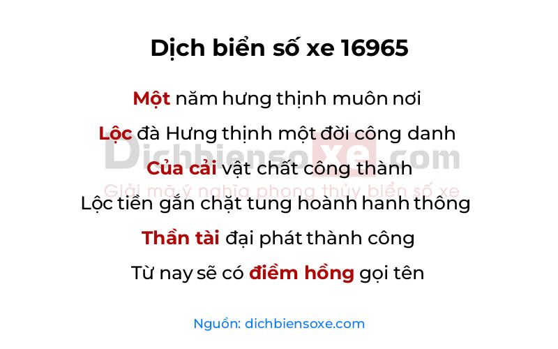 Dịch thơ biển số 16965