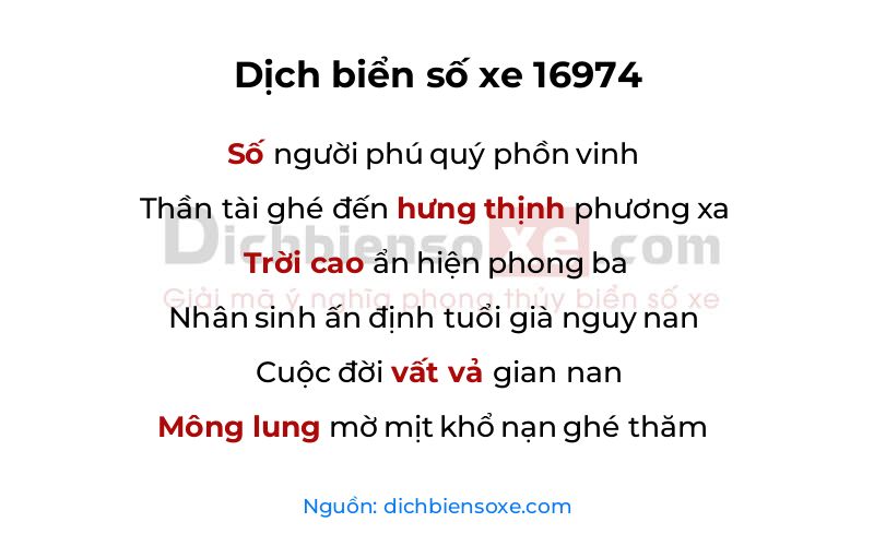 Dịch thơ biển số 16974
