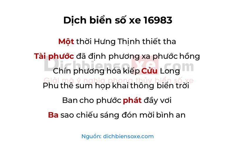 Dịch thơ biển số 16983