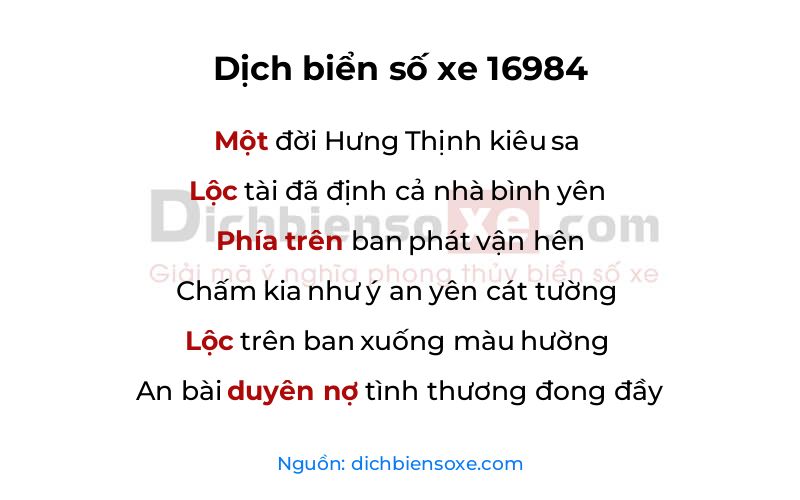 Dịch thơ biển số 16984