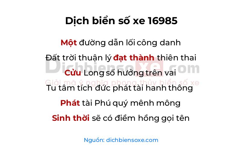 Dịch thơ biển số 16985