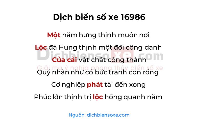 Dịch thơ biển số 16986