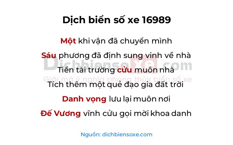 Dịch thơ biển số 16989