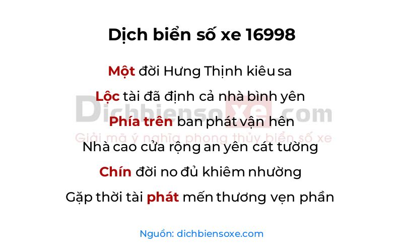 Dịch thơ biển số 16998