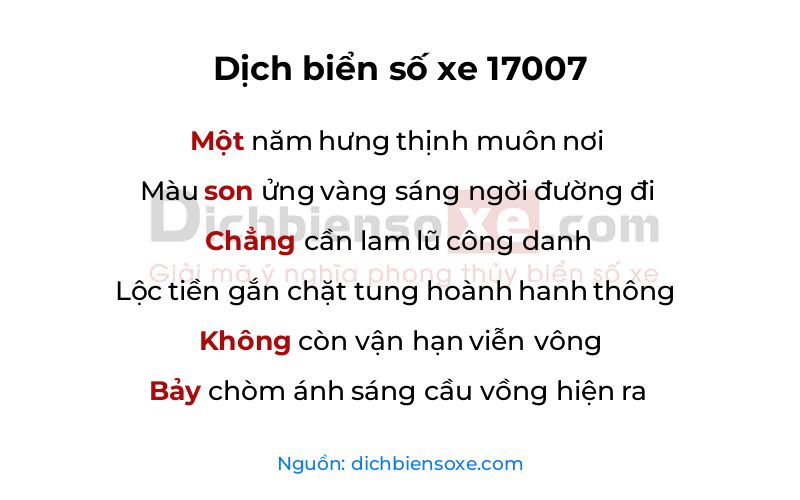 Dịch thơ biển số 17007