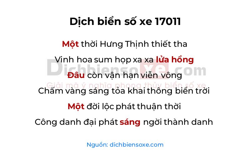 Dịch thơ biển số 17011