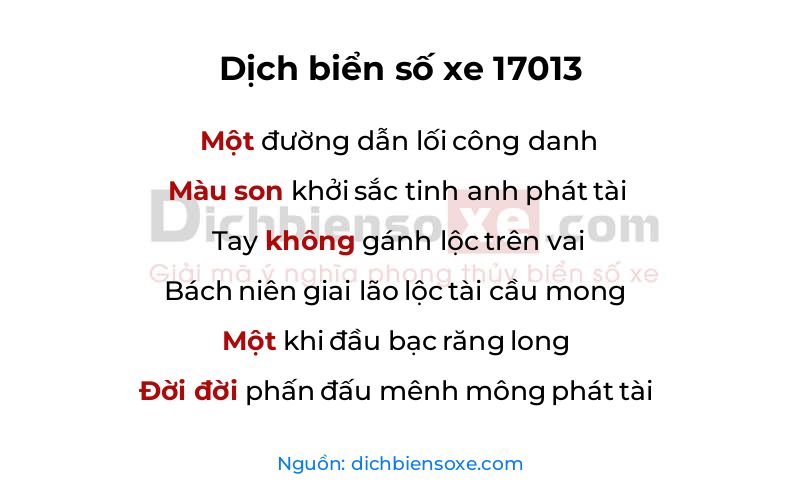 Dịch thơ biển số 17013