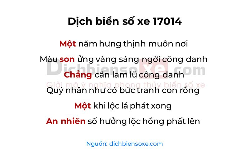 Dịch thơ biển số 17014