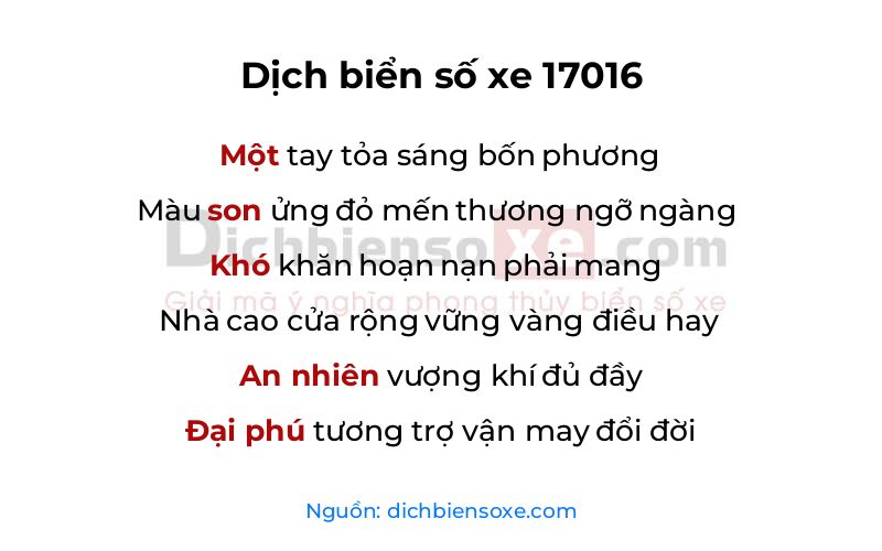 Dịch thơ biển số 17016