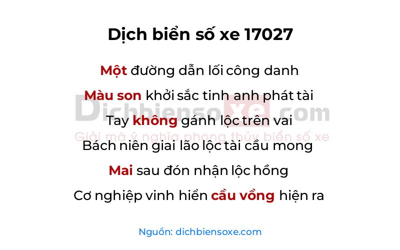 Dịch thơ biển số 17027
