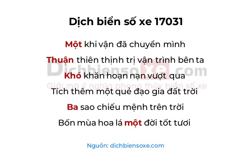 Dịch thơ biển số 17031