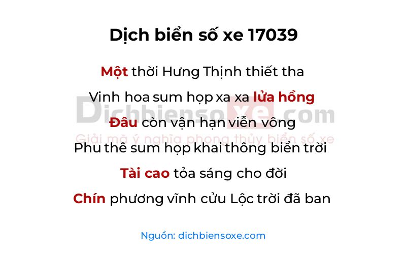Dịch thơ biển số 17039