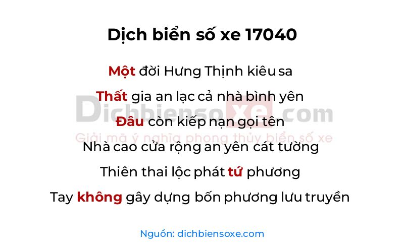 Dịch thơ biển số 17040