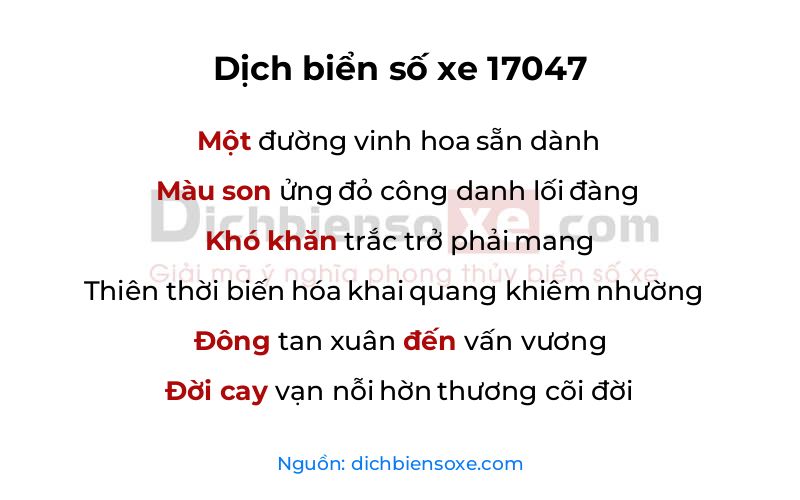 Dịch thơ biển số 17047
