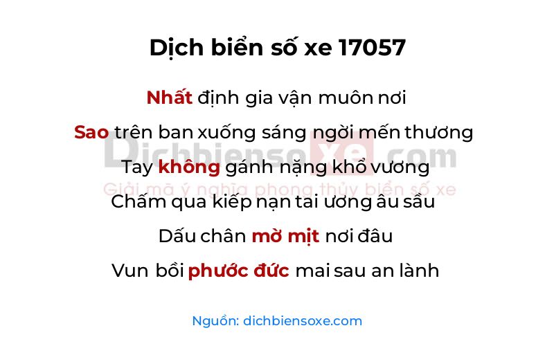 Dịch thơ biển số 17057