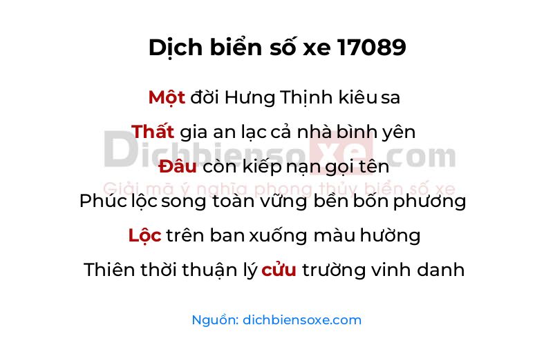 Dịch thơ biển số 17089
