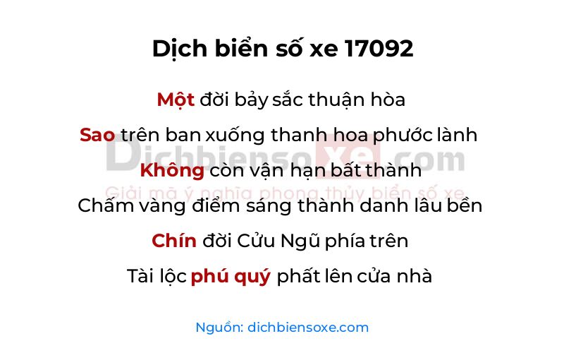 Dịch thơ biển số 17092