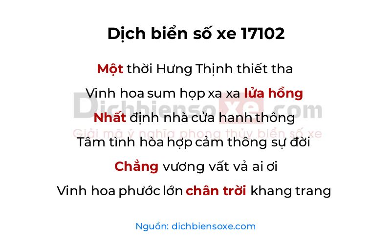 Dịch thơ biển số 17102
