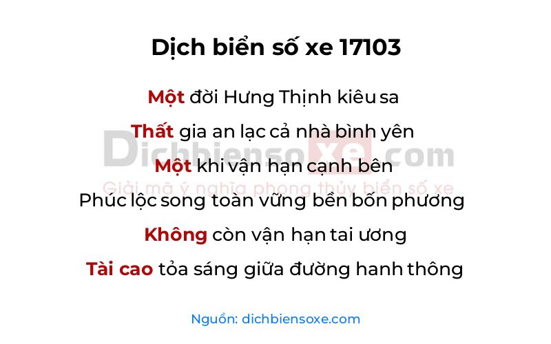 Dịch thơ biển số 17103