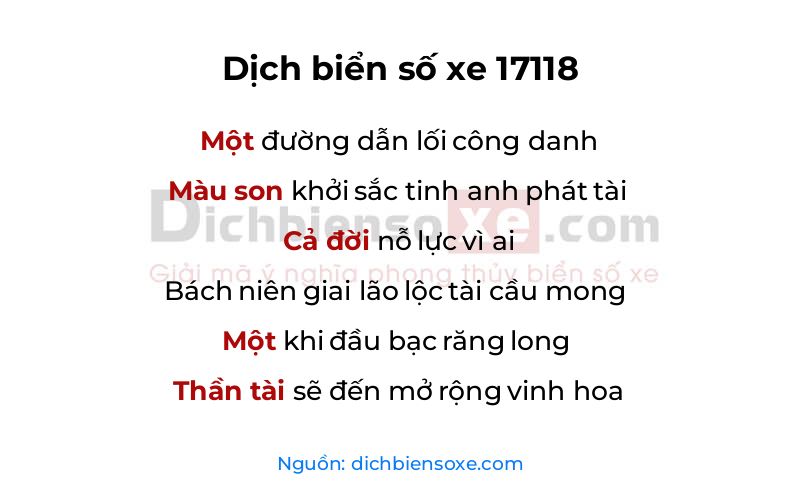 Dịch thơ biển số 17118