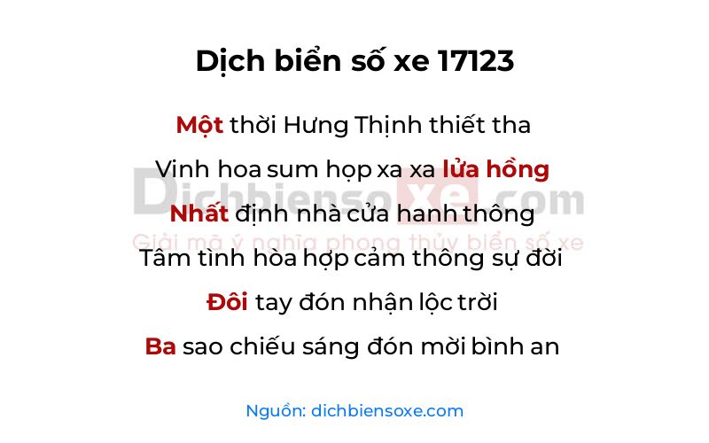 Dịch thơ biển số 17123
