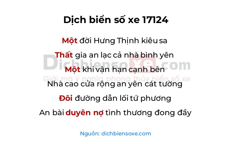 Dịch thơ biển số 17124