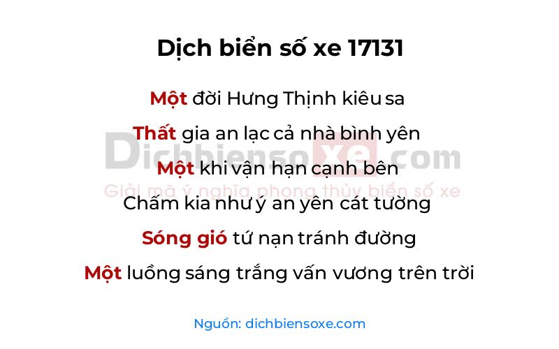 Dịch thơ biển số 17131