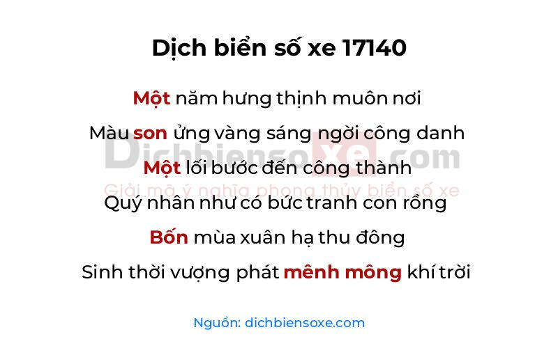 Dịch thơ biển số 17140